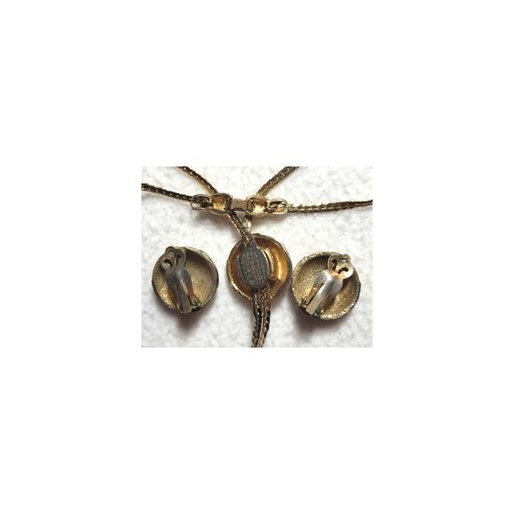 Vintage 60s Signed Goldtone Slider Lariat Necklace Clip On Button Earrings Set - Picture 7 of 7